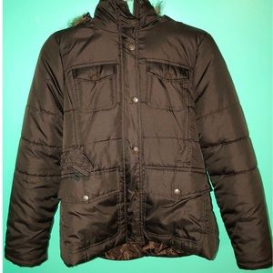 Puffy brown leopard winter jacket (NEVER WORN)